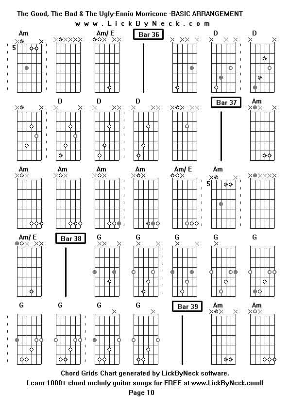 Chord Grids Chart of chord melody fingerstyle guitar song-The Good, The Bad & The Ugly-Ennio Morricone -BASIC ARRANGEMENT,generated by LickByNeck software.